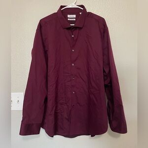 Calvin Klein Infinite Wrinkle Free Slim Fit Dress Shirt Burgundy 3XL